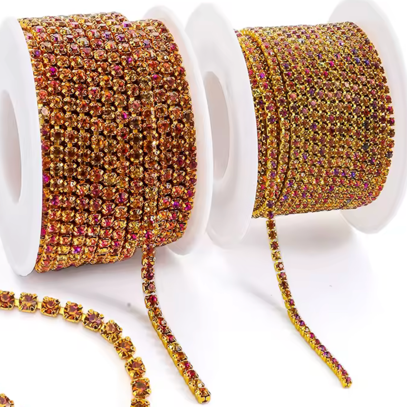 Ss6 Golden Volcano Stone On Silver Chain, (Sold by Yard) SS6 Metal Rhinestone Chain