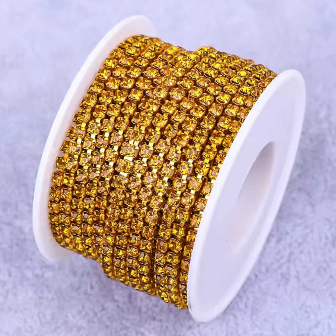 Ss6 Topaz Stone On Topaz Coloured Chain, (Sold by Yard) SS6 Metal Rhinestone Chain