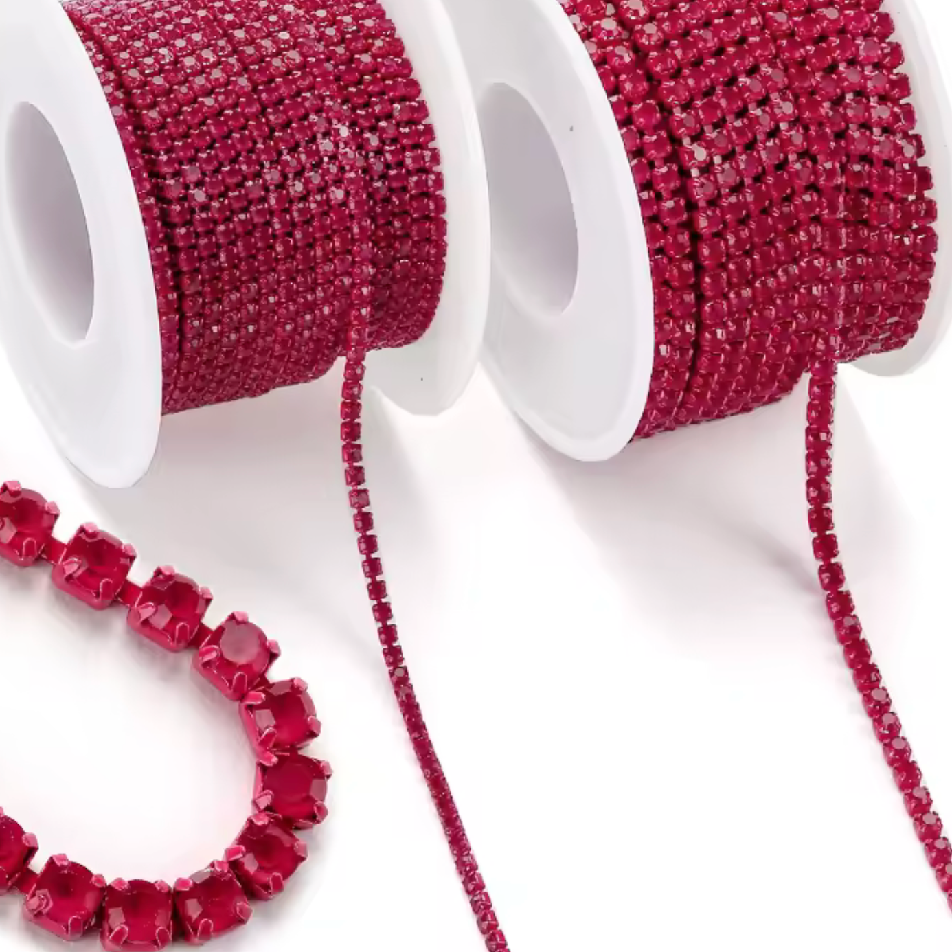 Ss6 Coral Red On Coral Red Coloured Chain, (Sold by Yard) SS6 Metal Rhinestone Chain
