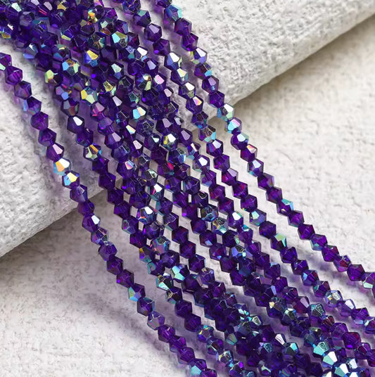 4mm Dark Blue Purple Colour Faceted Bicone Beads Strung 80pcs Bicone/Rondelle