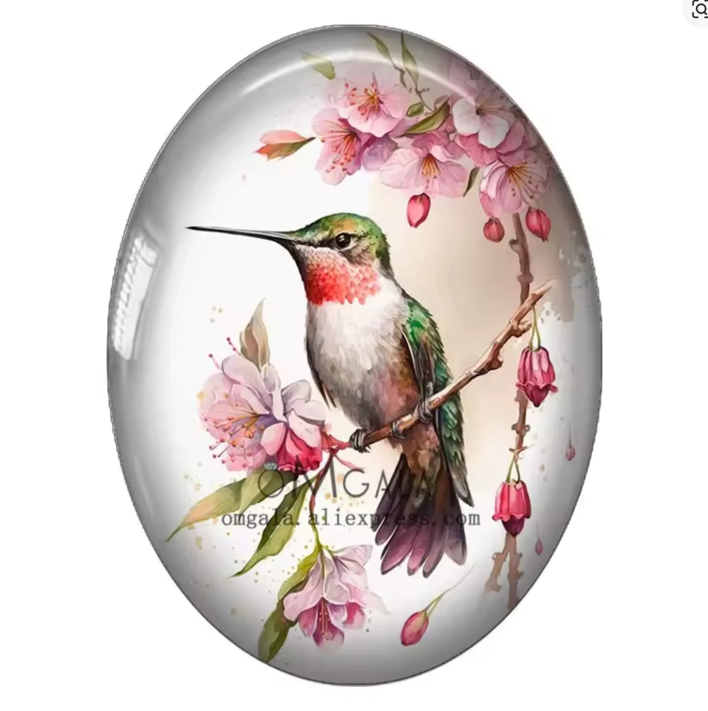 13*18mm Watercolour Humming Bird Light Pink Acrylic Oval, Glue On, Resin Gem, (Sold in Pair) (Copy) Resin Gems