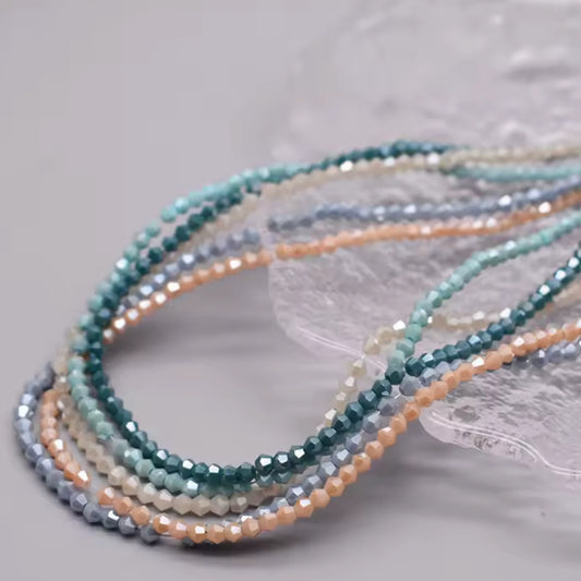 3mm Seaglass Shore Bicone Beads Multicolour Glass w/5 Strings Bicone/Rondelle