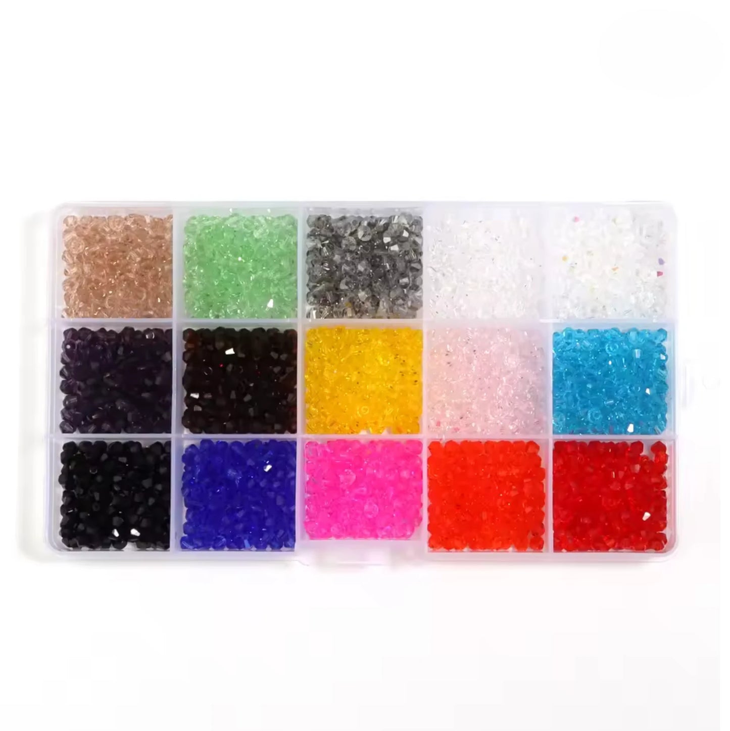 4mm Multicolour Confetti Sparkle BICONE Kit - 15 Colours of 4mm Transparent Acrylic Bicone Beads Kit (Copy) Bicone/Rondelle