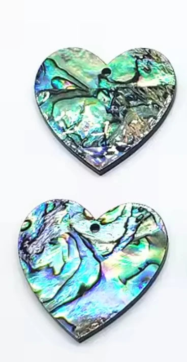 30*30mm Blue-Green Abalone Shell Large Heart shaped, with one hole, Resin Shell Gem (Sold in Pair) Resin Gems