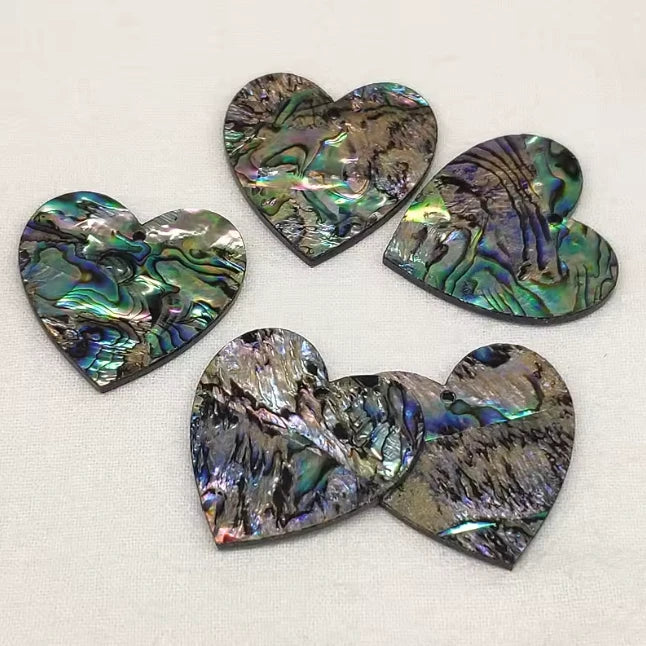 30*30mm Blue-Green Abalone Shell Large Heart shaped, with one hole, Resin Shell Gem (Sold in Pair) Resin Gems