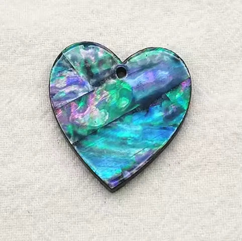31*31mm Blue-Purple Abalone Shell Print Large Heart shaped, with one hole, Resin Shell Gem (Sold in Pair) Resin Gems
