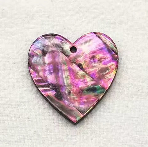 31*31mm Pink Abalone Shell Print Large Heart shaped, with one hole, Resin Shell Gem (Sold in Pair) Resin Gems