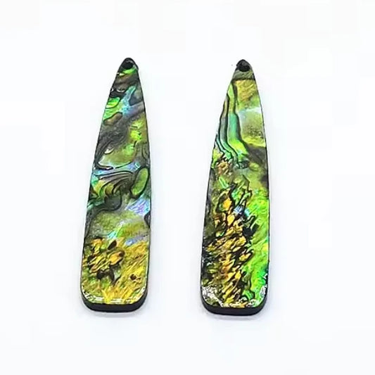 11*54mm Yellow/Green Abalone Shell Long Teardrop , Sew on, Resin Gem (Sold in Pair) Resin Gems