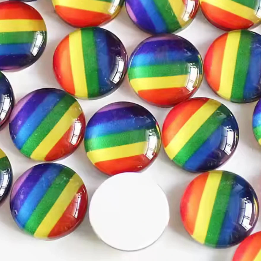 18mm Rainbow Flag Stripe Acrylic Printed Circle, Glue on, Resin Gem (Sold in Pair) Resin Gems