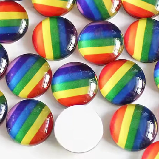 18mm Rainbow Flag Stripe Acrylic Printed Circle, Glue on, Resin Gem (Sold in Pair) Resin Gems