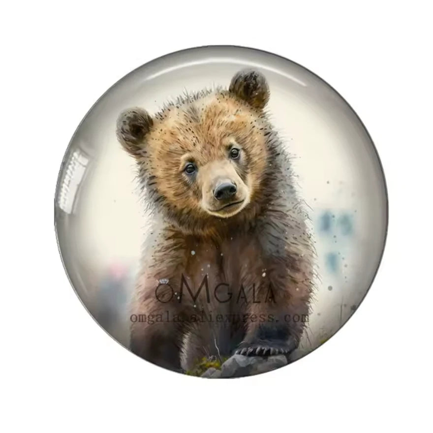 20mm Bear Walking in Snow Acrylic Printed Circle, Glue on, Resin Gem (Sold in Pair) Resin Gems