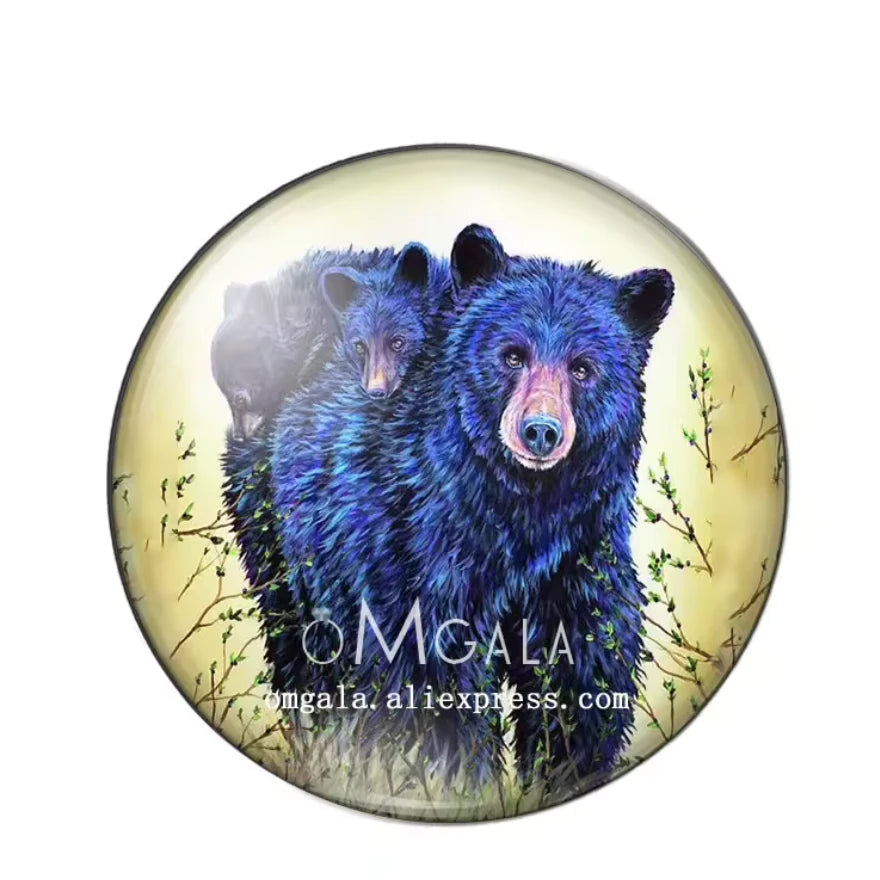 16mm Blue Mama Bear with cub Acrylic Printed Circle, Glue on, Resin Gem (Sold in Pair) Resin Gems