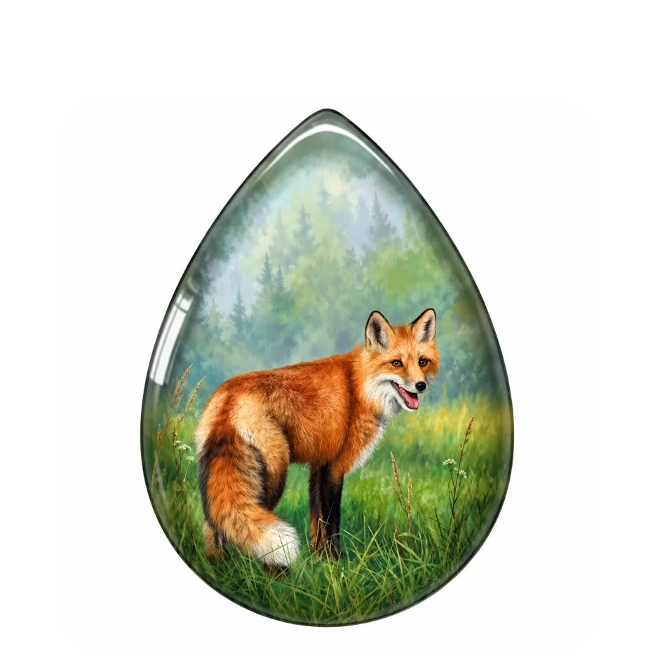13*18m Fox in Green Field Acrylic Printed Teardrop, Glue on, Resin Gem (Sold in Pair) Resin Gems