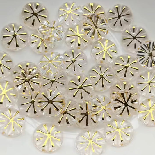 13mm Gold Snowflake Transparent Round, Glue On, Resin Gem (Sold in Pair) Resin Gems