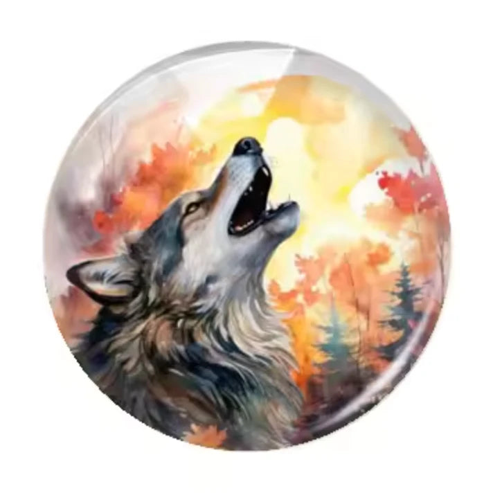 20mm Howling Wolf Autumn Background, Glue On, Resin Gem (Sold in Pair) Resin Gems