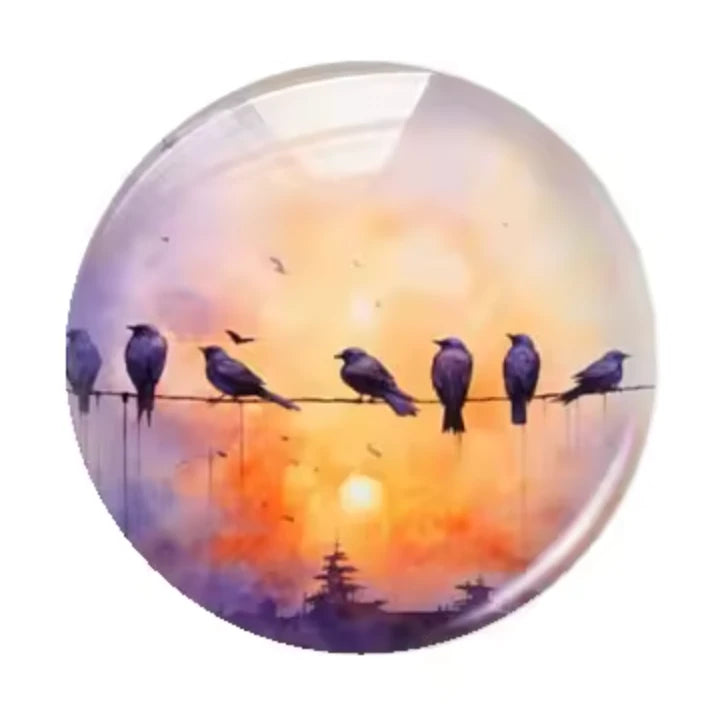 20mm Birds Autumn Background Round, Glue On, Resin Gem (Sold in Pair) Sundaylace Creations & Bling