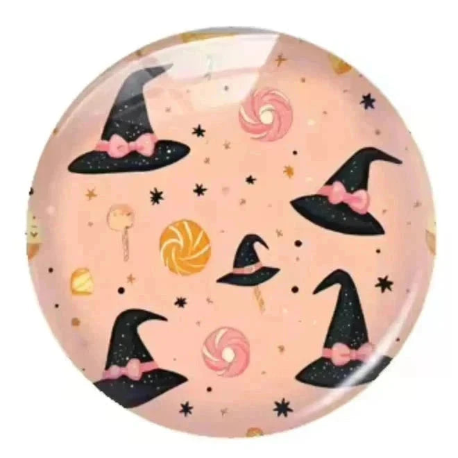 20mm Halloween (Title) Round, Glue On, Resin Gem (Sold in Pair) Resin Gems