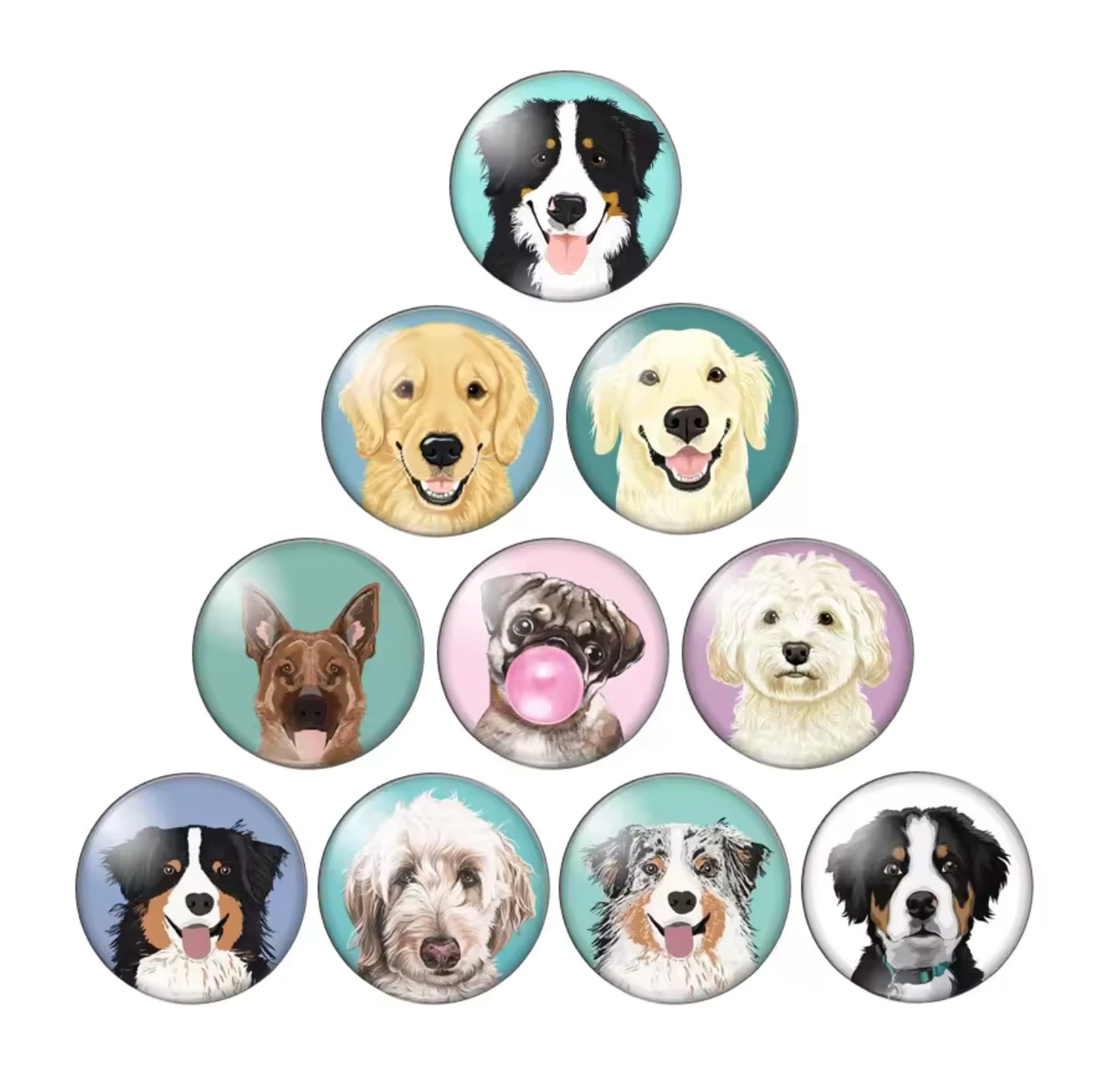 20mm Dog Set Rounds, Glue On, Resin Gem (10 Pairs in Set) Resin Gems