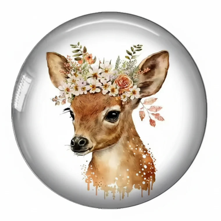 20mm Springtime Floral Deer, Glue On, Resin Gem (Sold in Pair) Resin Gems