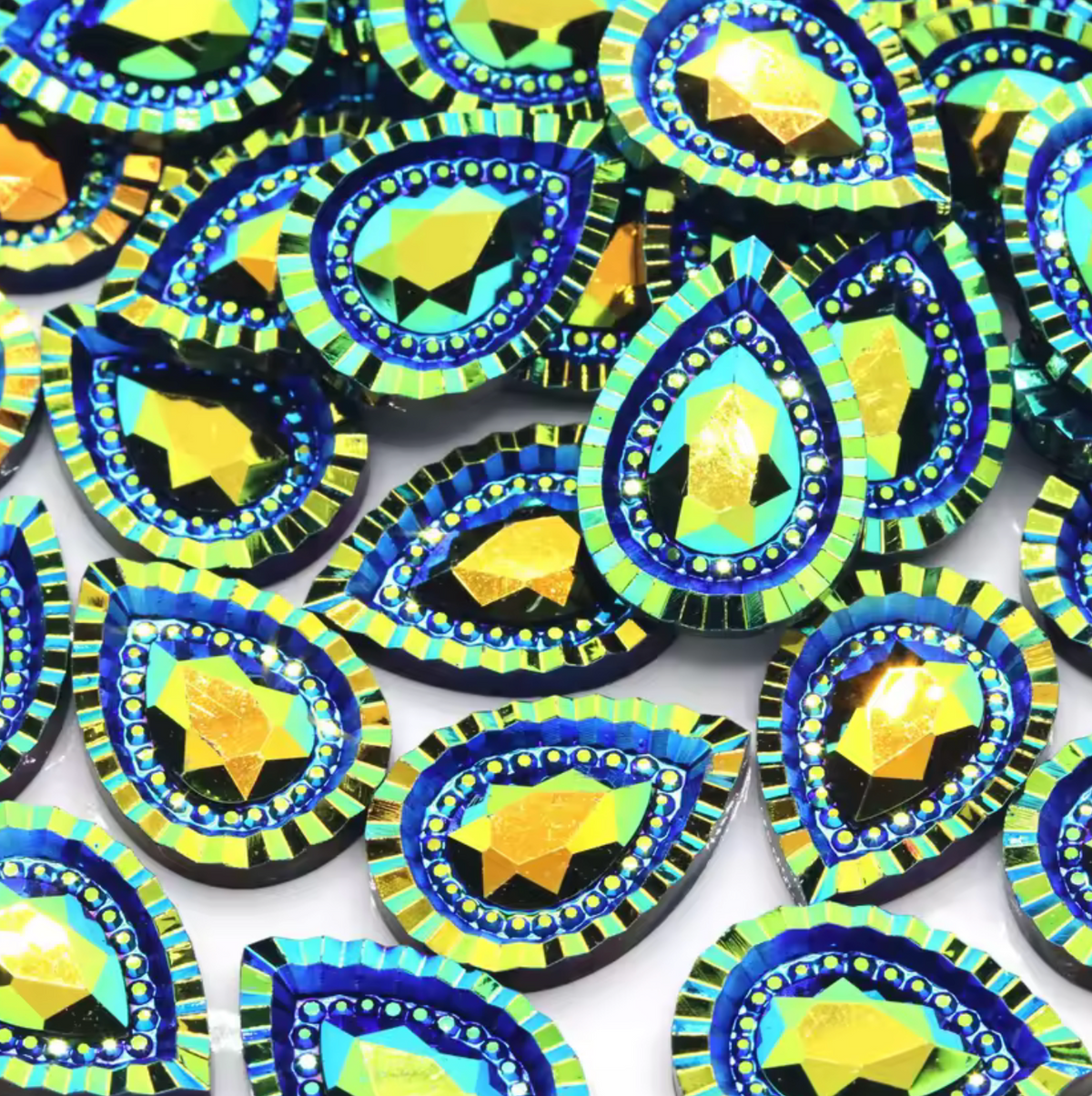 18*25mm Jet Black AB Piikki Teardrop, Glue On, Resin Gem (Sold in Pair) Resin Gems