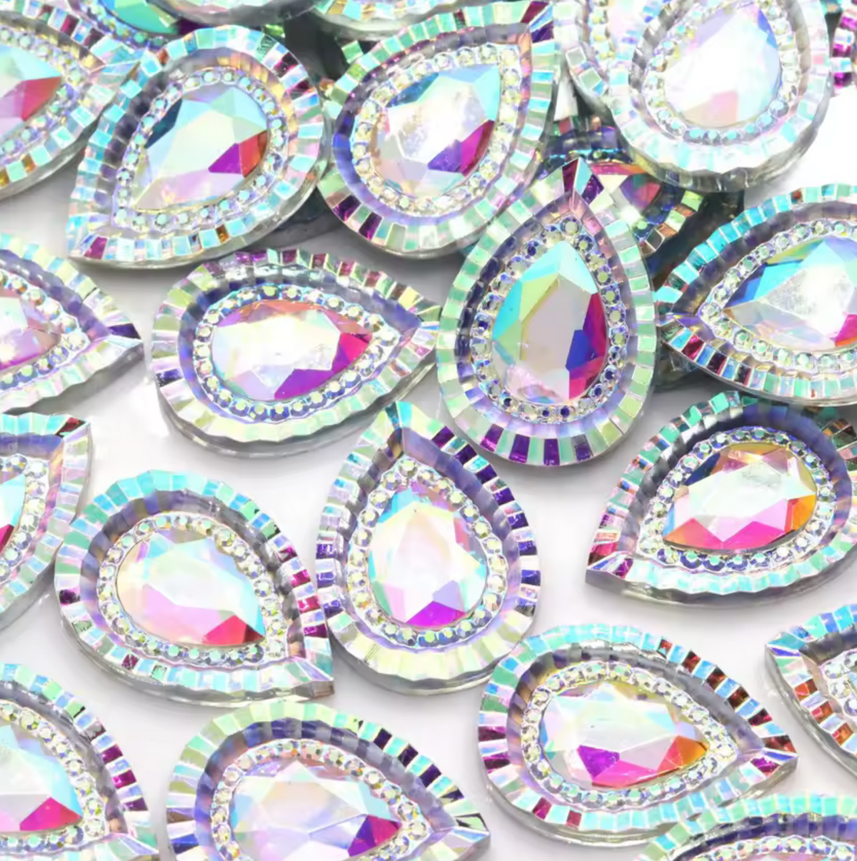 18*25mm White AB Piikki Teardrop, Glue On, Resin Gem (Sold in Pair) Resin Gems