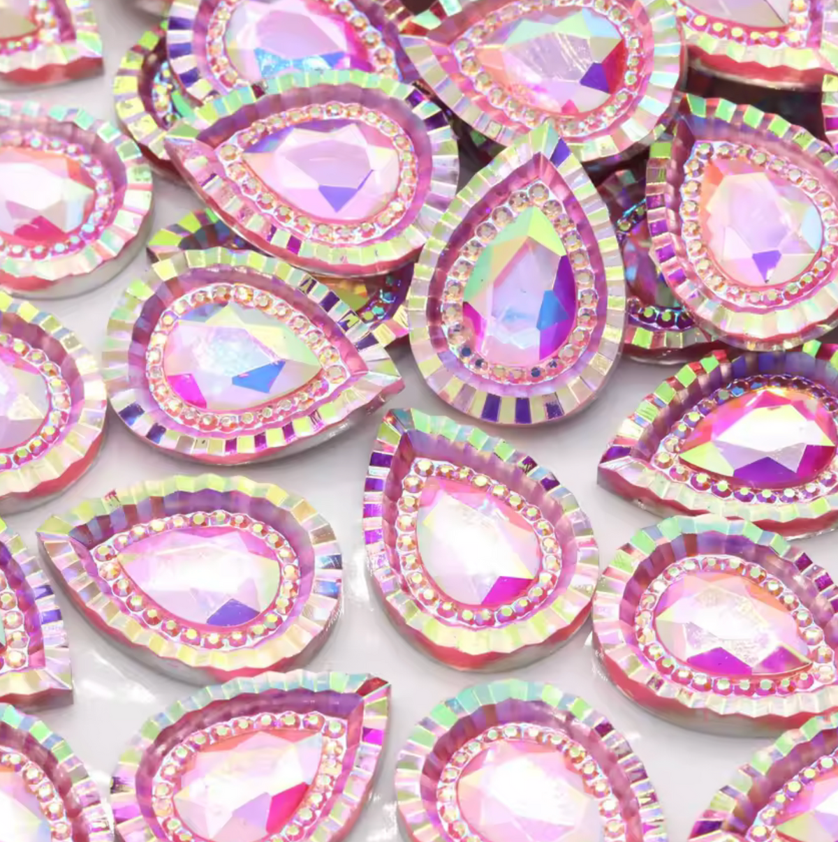 18*25mm Pink AB Piikki Teardrop, Glue On, Resin Gem (Sold in Pair) Resin Gems
