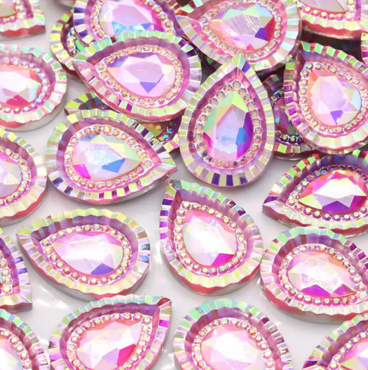 18*25mm Pink AB Piikki Teardrop, Glue On, Resin Gem (Sold in Pair) Resin Gems