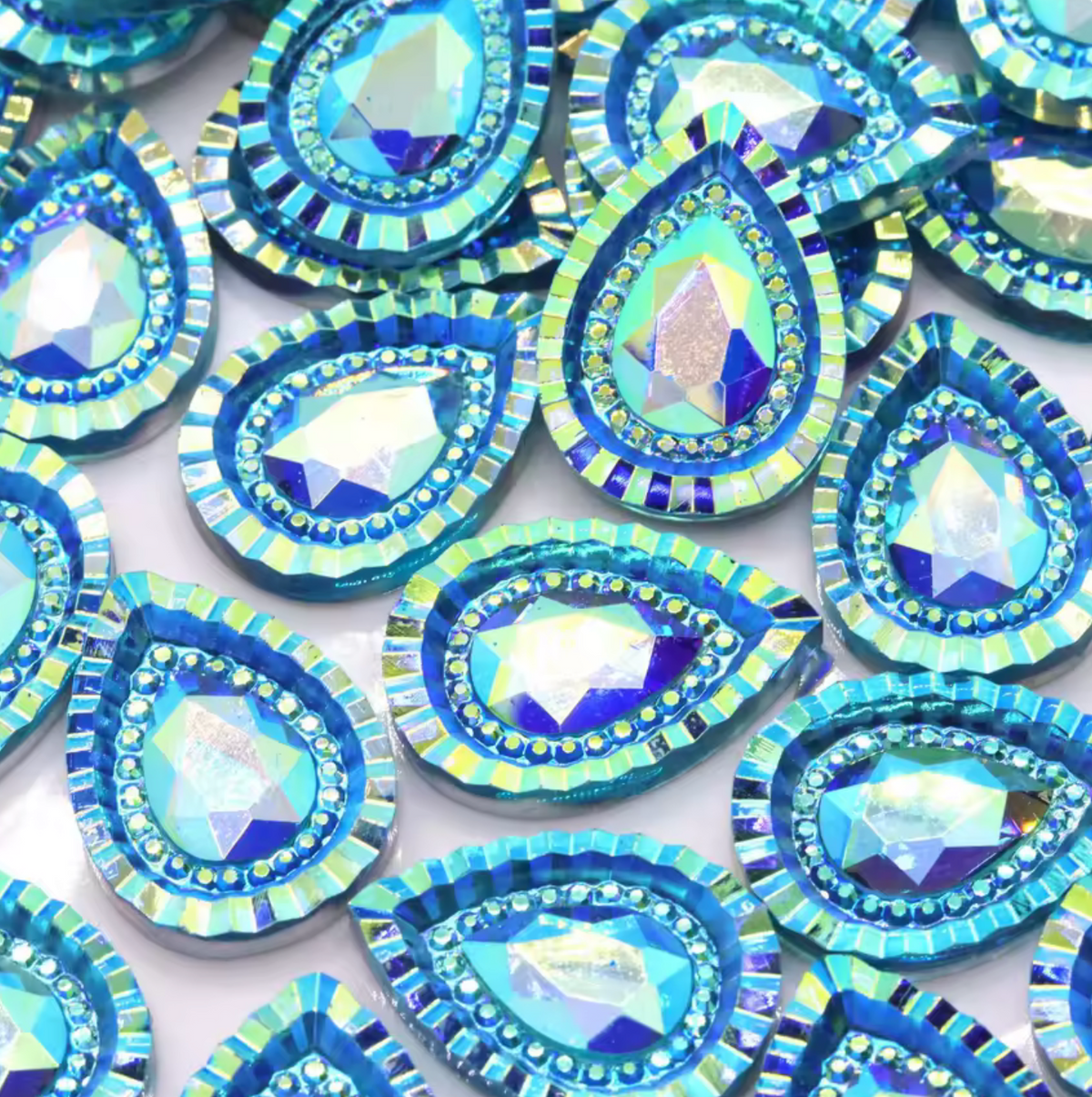18*25mm Aquamarine AB Piikki Teardrop, Glue On, Resin Gem (Sold in Pair) Resin Gems