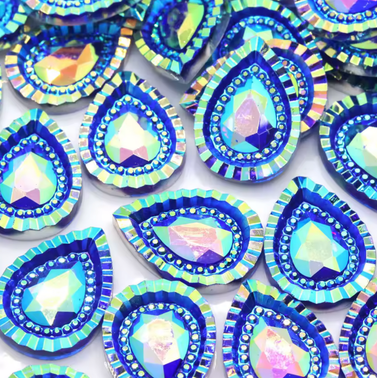18*25mm Blue AB Piikki Teardrop, Glue On, Resin Gem (Sold in Pair) Resin Gems
