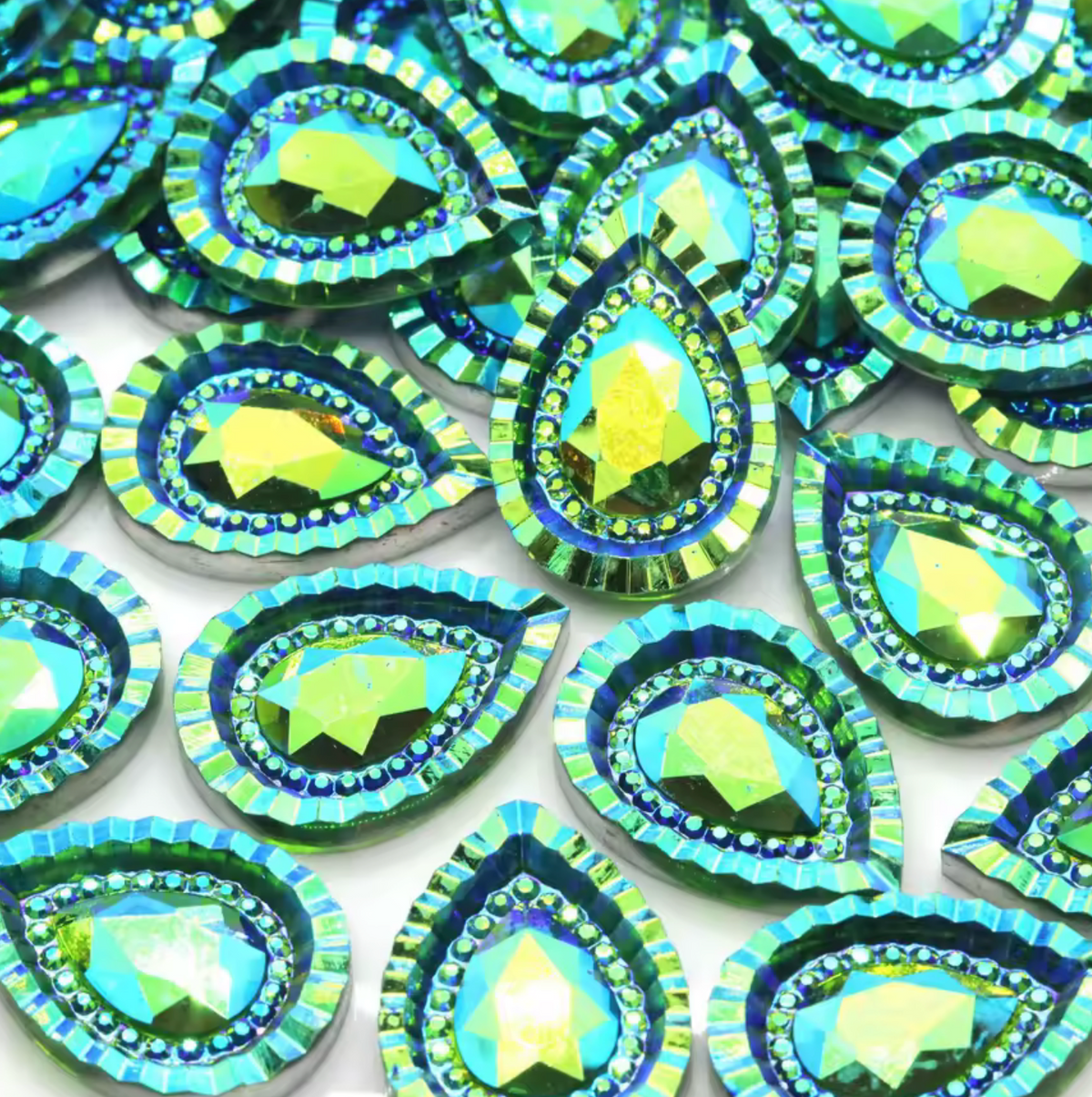 18*25mm Emerald Green AB Piikki Teardrop, Glue On, Resin Gem (Sold in Pair) Resin Gems