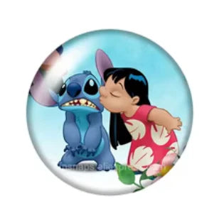 22mm Lilo & Stitch Kiss Round, Glue On, Resin Gem (Sold in Pair) Resin Gems