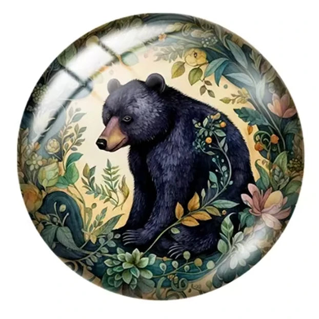 22mm Black Bear Woodland Glass Dome Round, Glue On, Resin Gem(Sold in Pair)