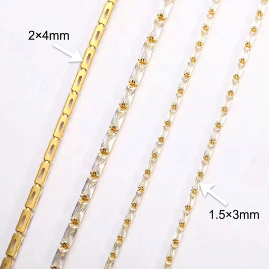 1.5*3mm CLEAR RECTANGLE Horizontal STONE with Gold Rhinestone Metal Chain, Sold in 18" *RARE* Metal Rhinestone Chain