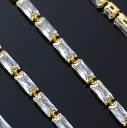 1.5*3mm CLEAR RECTANGLE Horizontal STONE with Gold Rhinestone Metal Chain, Sold in 18" *RARE* Metal Rhinestone Chain