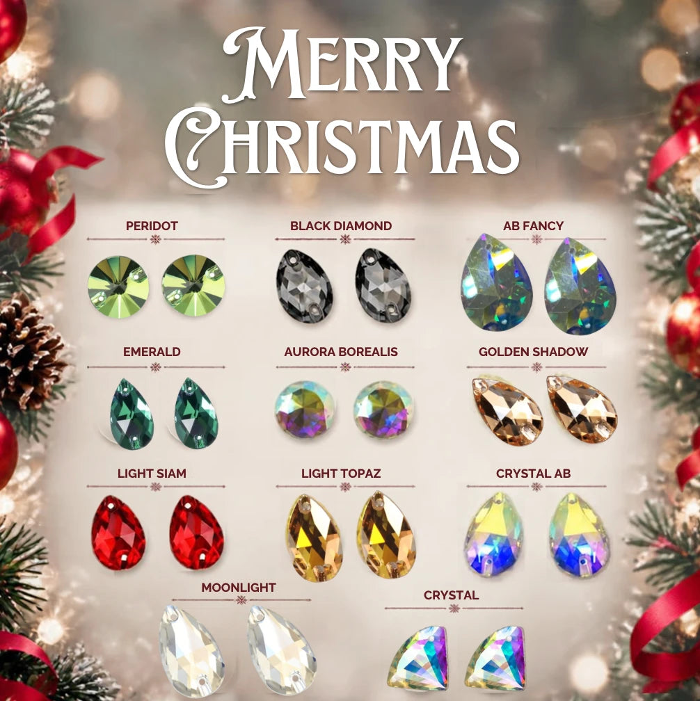 "Merry Christmas" Blingy Ab Fancy Glass Gem Sold in Bundle Set, Promotions Fancy Glass Gems