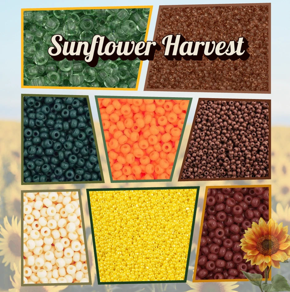 "Sunflower Harvest" 8 x Size 11/0 Seed Bead Bags, 22g, Opaque, Transparent, Promotions 11/0 Czech Seed Beads