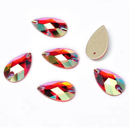 13*22mm Hyacinth Orange AB Teardrop, Sew on, Fancy Glass Gems (Sold in Pair) Fancy Glass Gems