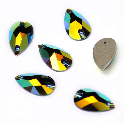 11*18mm Jet AB Teardrop High Quality, Sew on, Fancy Glass Gem (Sold in Pair) Glass Gems