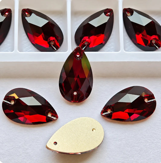 13*22mm Dark Siam Red Teardrop, sew on, Fancy Glass Gems (Sold in Pair) (Copy) Glass Gems