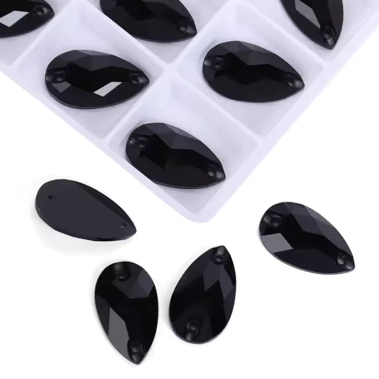 16*25mm Jet Black Teardrop, Sew on, Fancy Glass Gem (Sold In Pair) Fancy Glass Gems