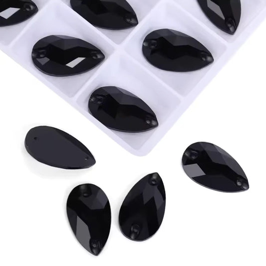 16*25mm Jet Black Teardrop, Sew on, Fancy Glass Gem (Sold In Pair) Fancy Glass Gems