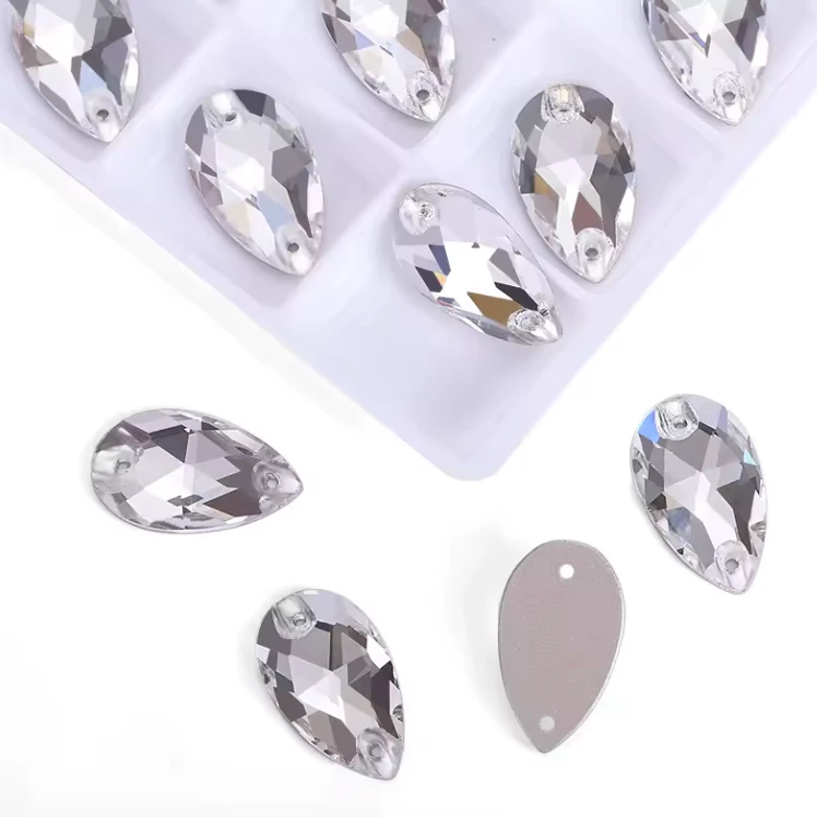 16*25mm Clear Crystal Teardrop, Sew on, Fancy Glass Gem (Sold In Pair) Fancy Glass Gems