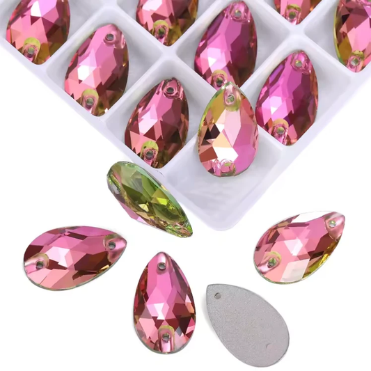 16*25mm Rose Flame Teardrop, Sew on, Fancy Glass Gem (Sold In Pair) Fancy Glass Gems