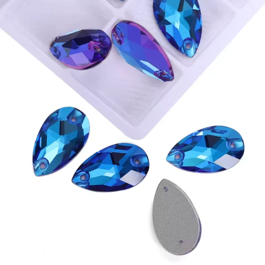 16*25mm Blue Flame Teardrop, Sew on, Fancy Glass Gem (Sold In Pair) Fancy Glass Gems