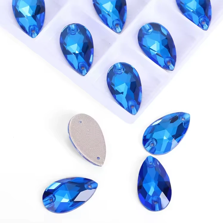 16*25mm Cobalt Blue Teardrop, Sew on, Fancy Glass Gem (Sold In Pair) Fancy Glass Gems