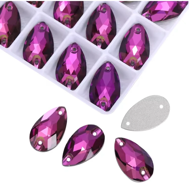 16*25mm Red-Purple Teardrop, Sew on, Fancy Glass Gem (Sold In Pair) Fancy Glass Gems