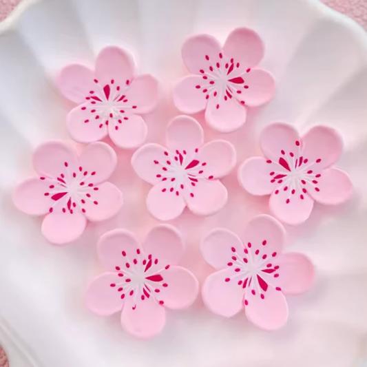 24mm Pink Cherry Blossoms Clay, Glue on, Resin Gem (Sold in Pair) Resin Gems