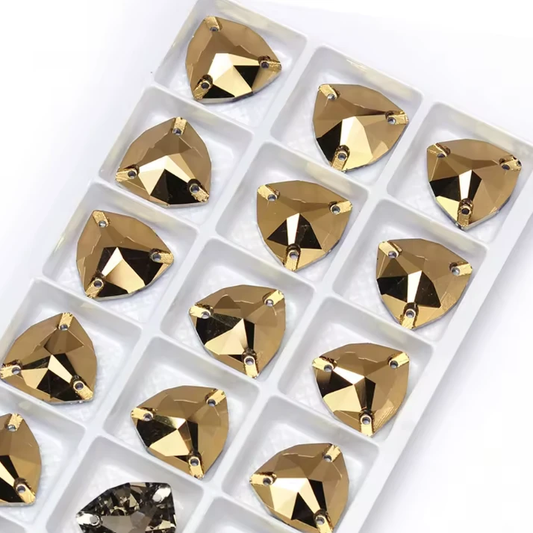 12mm Metallic Gold, Fat Triangle Trillion, Sew on, Fancy Glass Gems (Sold in Pair) Fancy Glass Gems