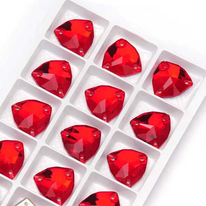 12mm Siam Red, Fat Triangle Trillion, Sew on, Fancy Glass Gems (Sold in Pair) Fancy Glass Gems