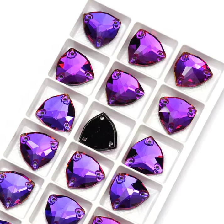 12mm Purple Flame *hint of Pink, Fat Triangle Trillion, Sew on, Fancy Glass Gems (Sold in Pair) (Copy) Fancy Glass Gems